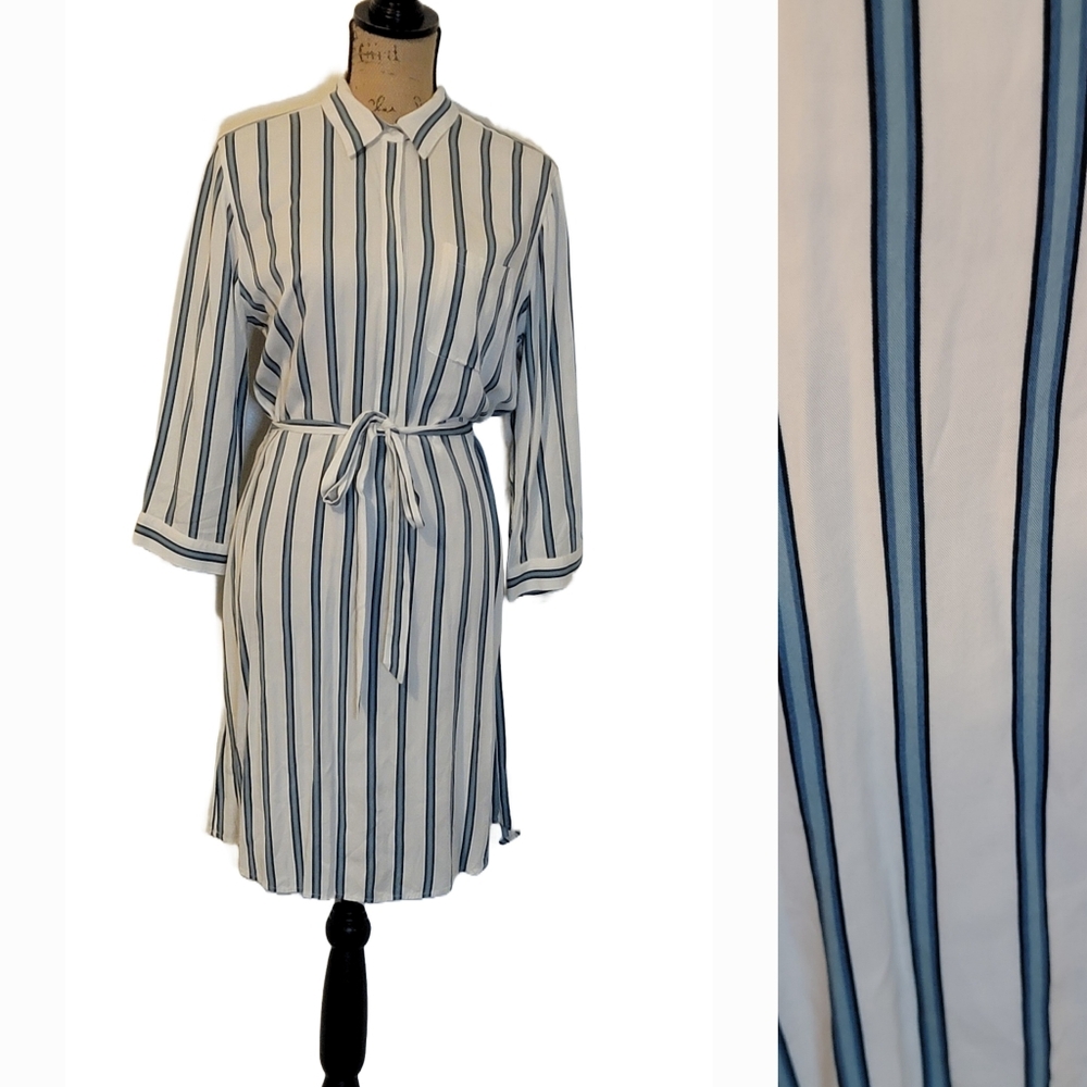 Loft Striped Shirt Button Belted Midi Dress - Picture 6 of 9